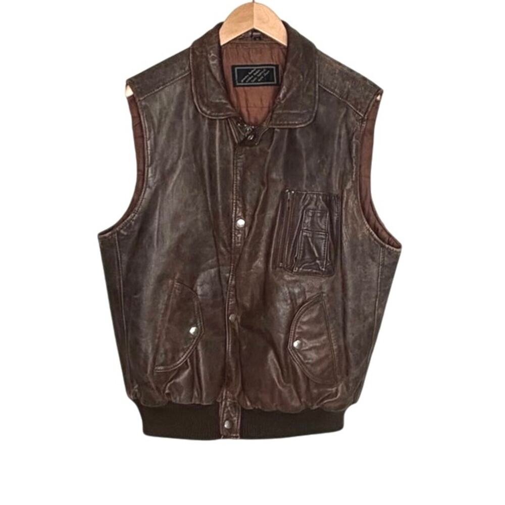 Vintage brown leather men’s"flight vest"